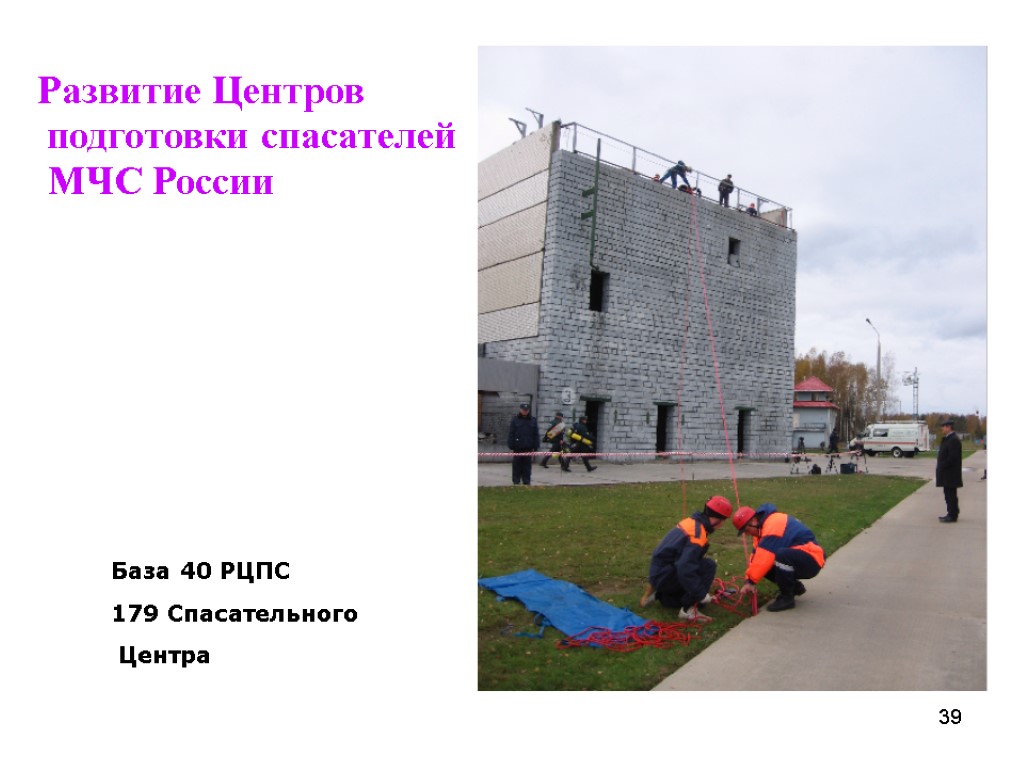 39 Развитие Центров подготовки спасателей МЧС России База 40 РЦПС 179 Спасательного Центра